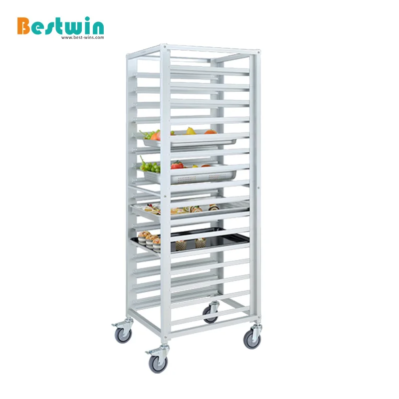 
9/15/18-Tier Dual Purpose Aluminum Bread Cooling Baking Tray Sheet Pan Rack Gastronorm GN Pan Bakery Trolley 