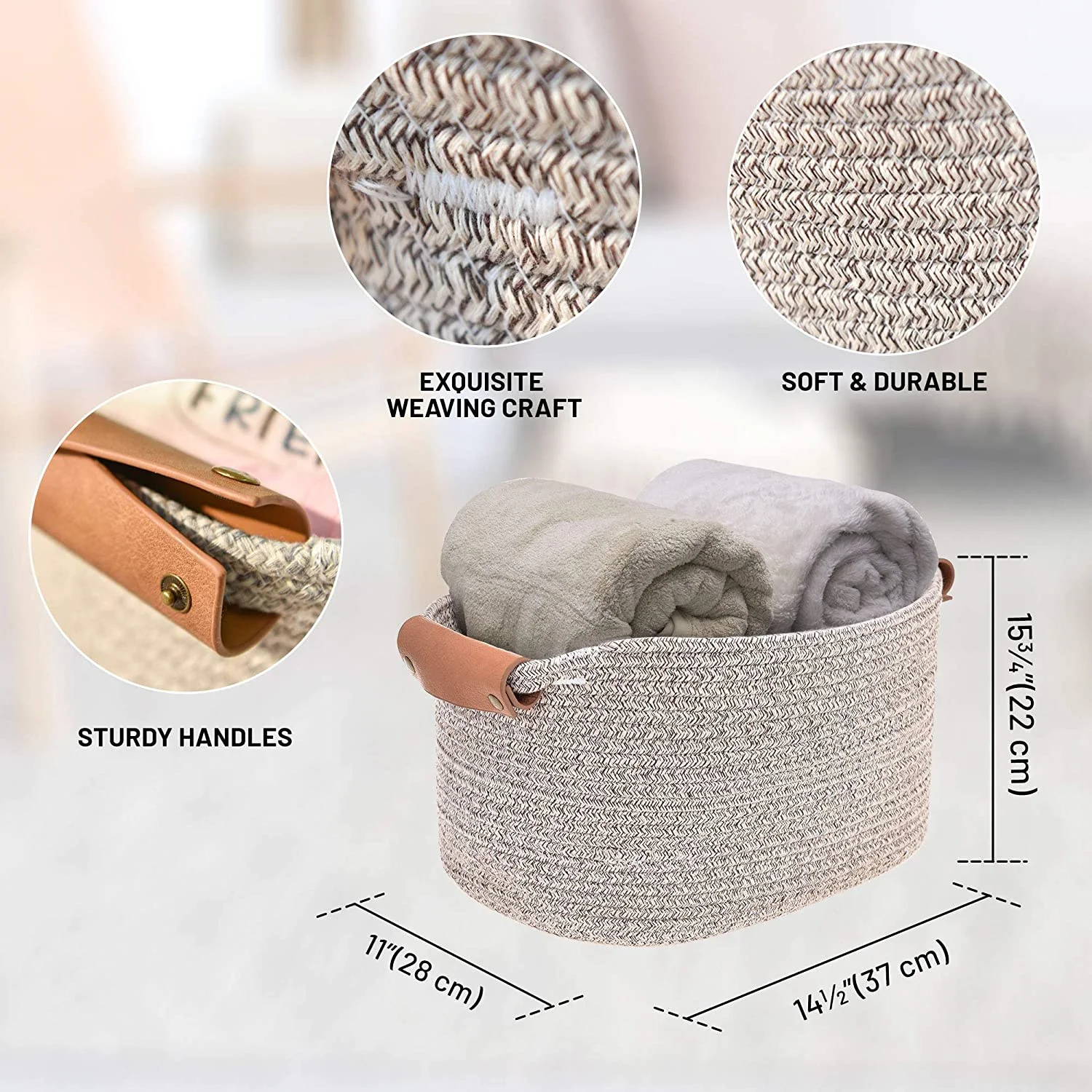 Custom Logo Cotton Rope Basket Set Of 2 Decorative Woven Baskets For