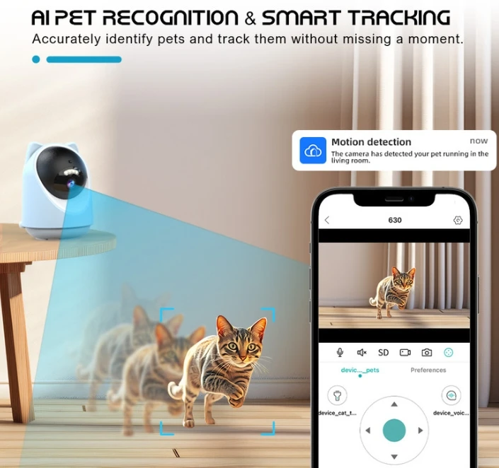 Image showcasing AI Pet Camera with Laser, 2K HD, 5GHz WiFi, Smart Tracking, Night ...