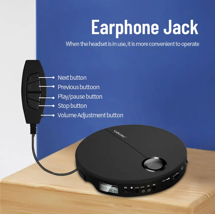 Портативный CD-плеер discman для подключения bluetooth с небольшим экраном и встроенным аккумулятором противоударный