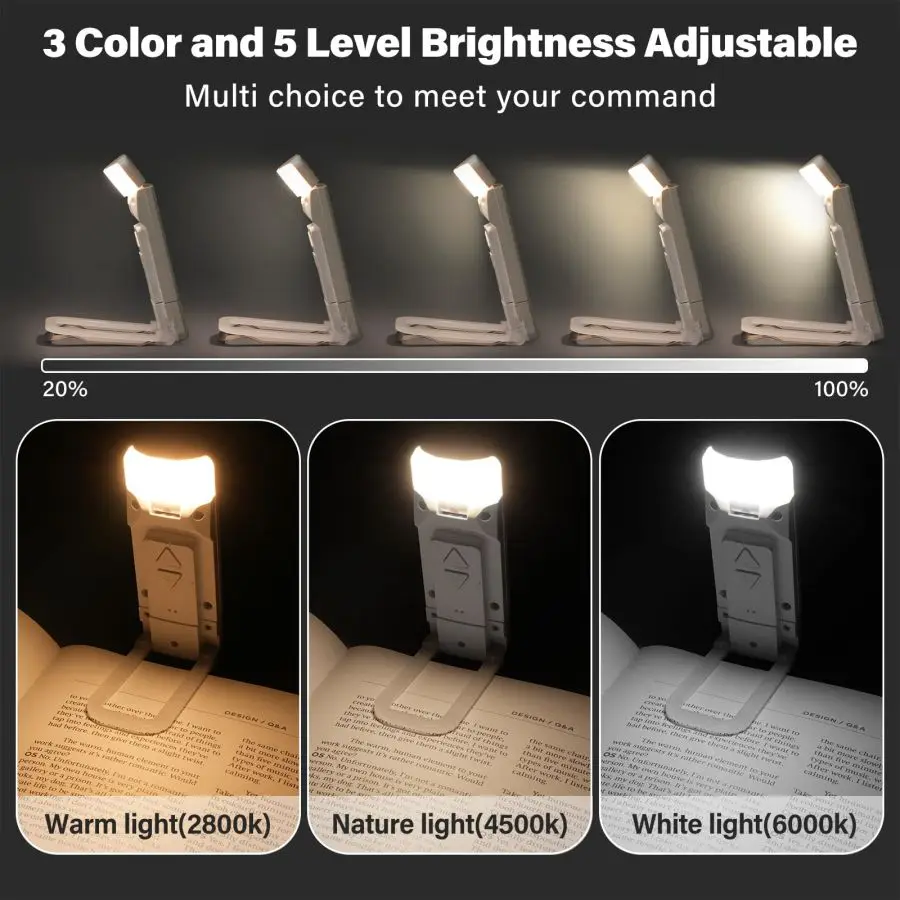 Mini Reading Light Reading In Bed Clip-on Led Bookmark Lamp 3 Light Colors Brightness ...