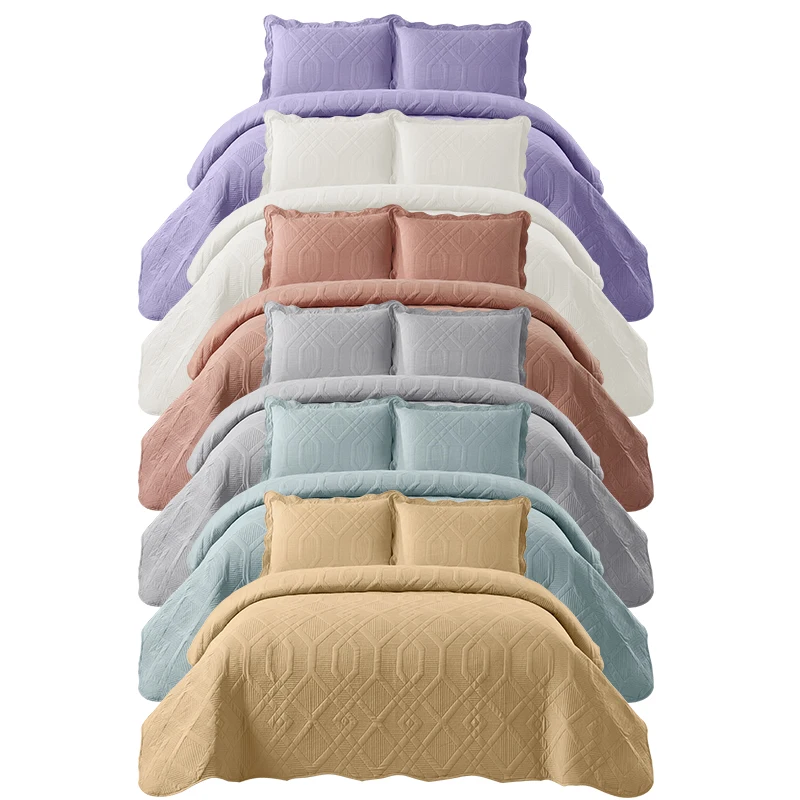 Bed Cover Embroidered Bedspreads Coverlet Microfiber Quilted Quilt Bedding Set for All Seasons