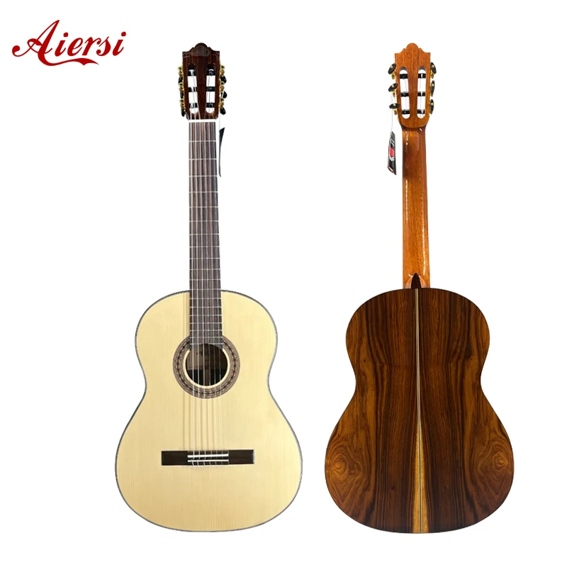 Handmade Classical Guitar with Solid  Swiss Spruce Top Laminated Santos Back India Rosewood Fingerboard and Bridge