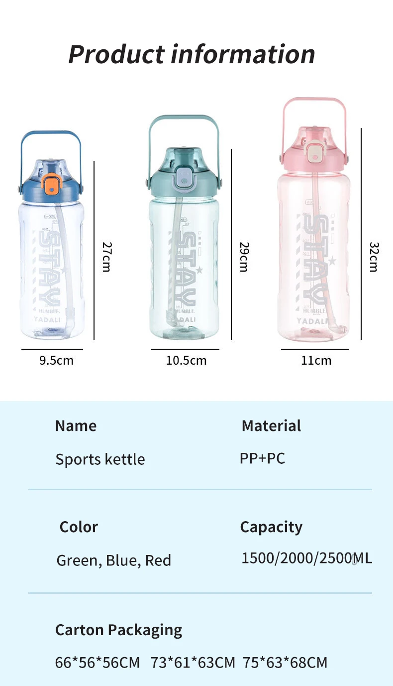 Large Capacity Water Bottle Plastic Sports Fitness Kettle Space Cup Men