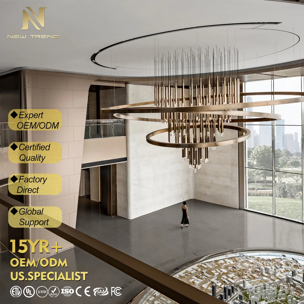 CPL-486 Bespoke Engineering Luxury Hotel Lobbies Commercial Spaces Custom Modern Multi Tier LED Chandelier