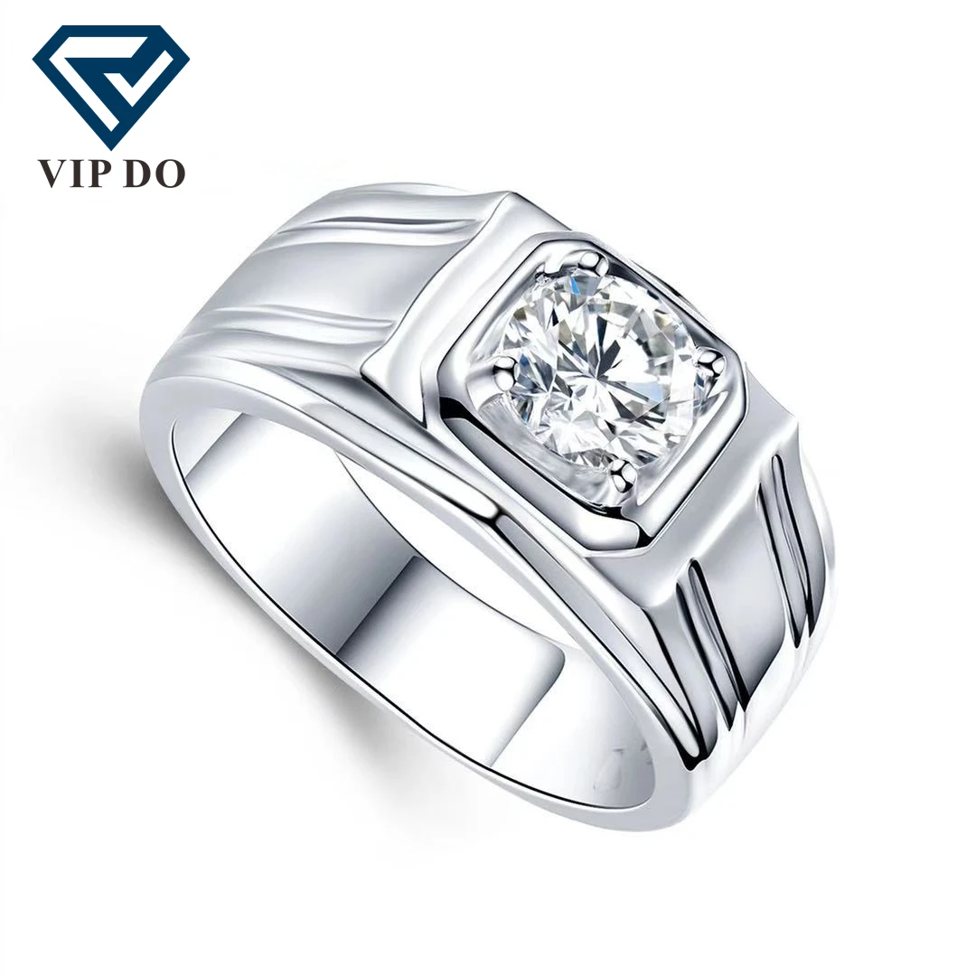 定制18k金AU750实验室钻石D彩色透明3EX切割圆形实验室培养钻石男士戒指4爪方形风格