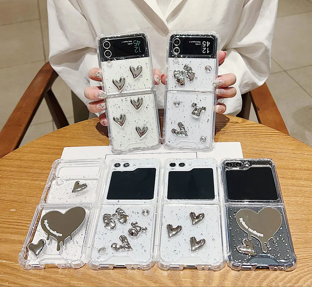 Electroplate Phone Case For Galaxy Z Flip5 Flip4 Flip3 5G Flip Glitter Clear Love Heart Sjk195 Laudtec supplier