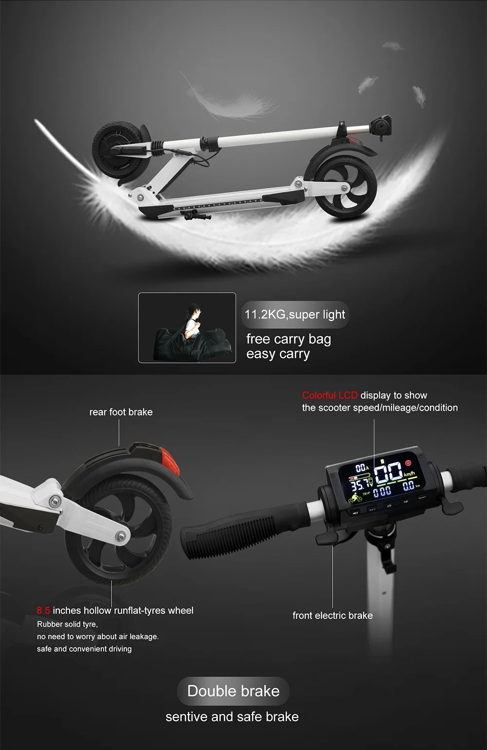 Aovo китайская фабрика двойная подвеска 350 Вт Мотор 20 км Диапазон водонепроницаемый IP65 8 дюймов двойной тормоз Электрический детский