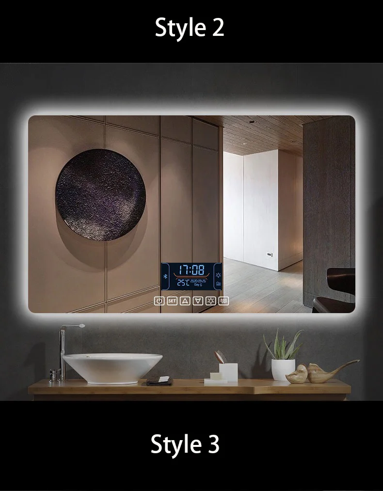 Modern style waterproof time display touch switch screen rectangle intelligent wall mounted led mirror smart details