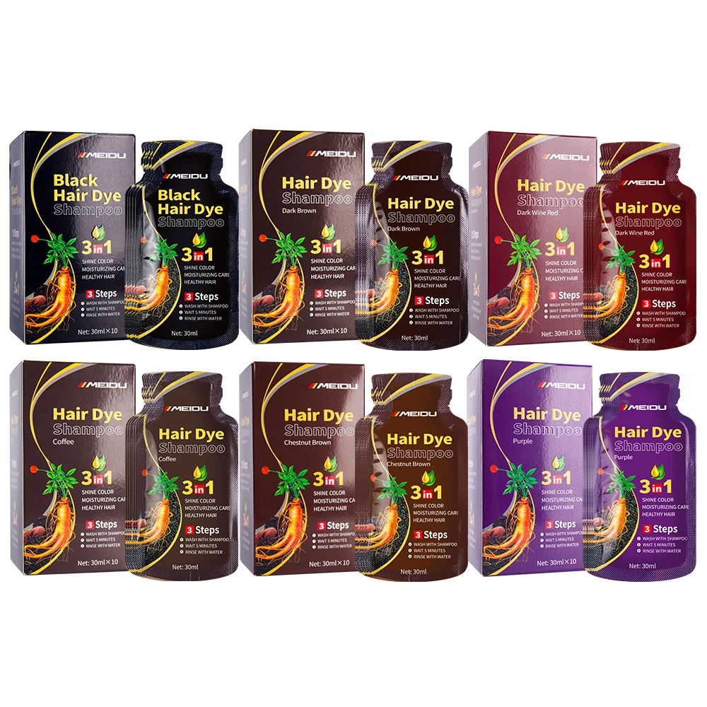 thumbnail image 2 of MEIDU 500ml 3-in-1 Hair Dye Shampoo – Instant Color With Herbal Ingredients – Multiple Shades (Black, Brown, Red Wine, Purple) 2 of 3