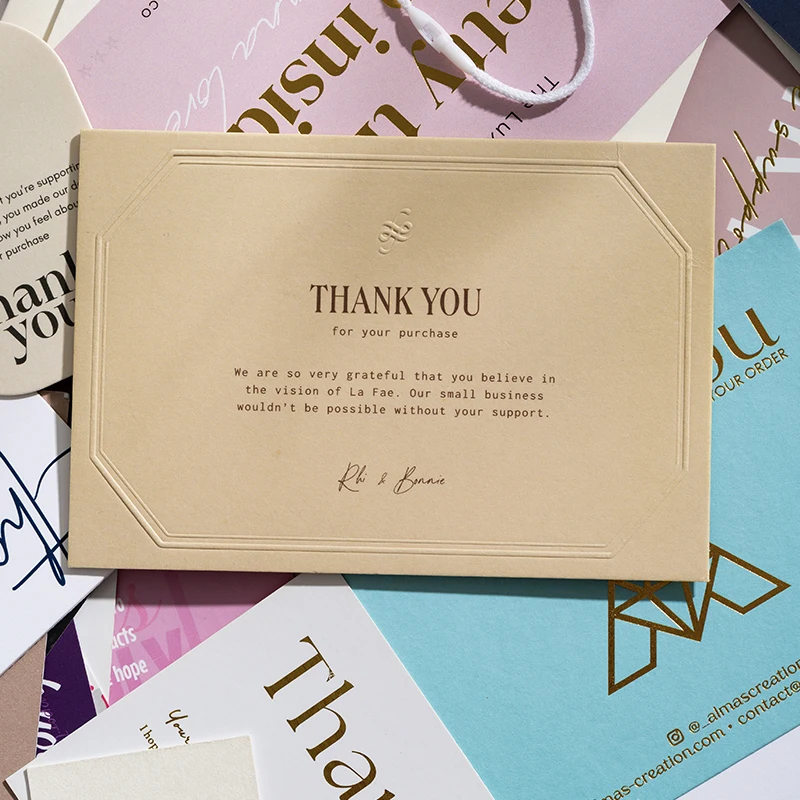 Custom Texture 700g Cotton Paper Embossed Color Printing Thank You Card ...