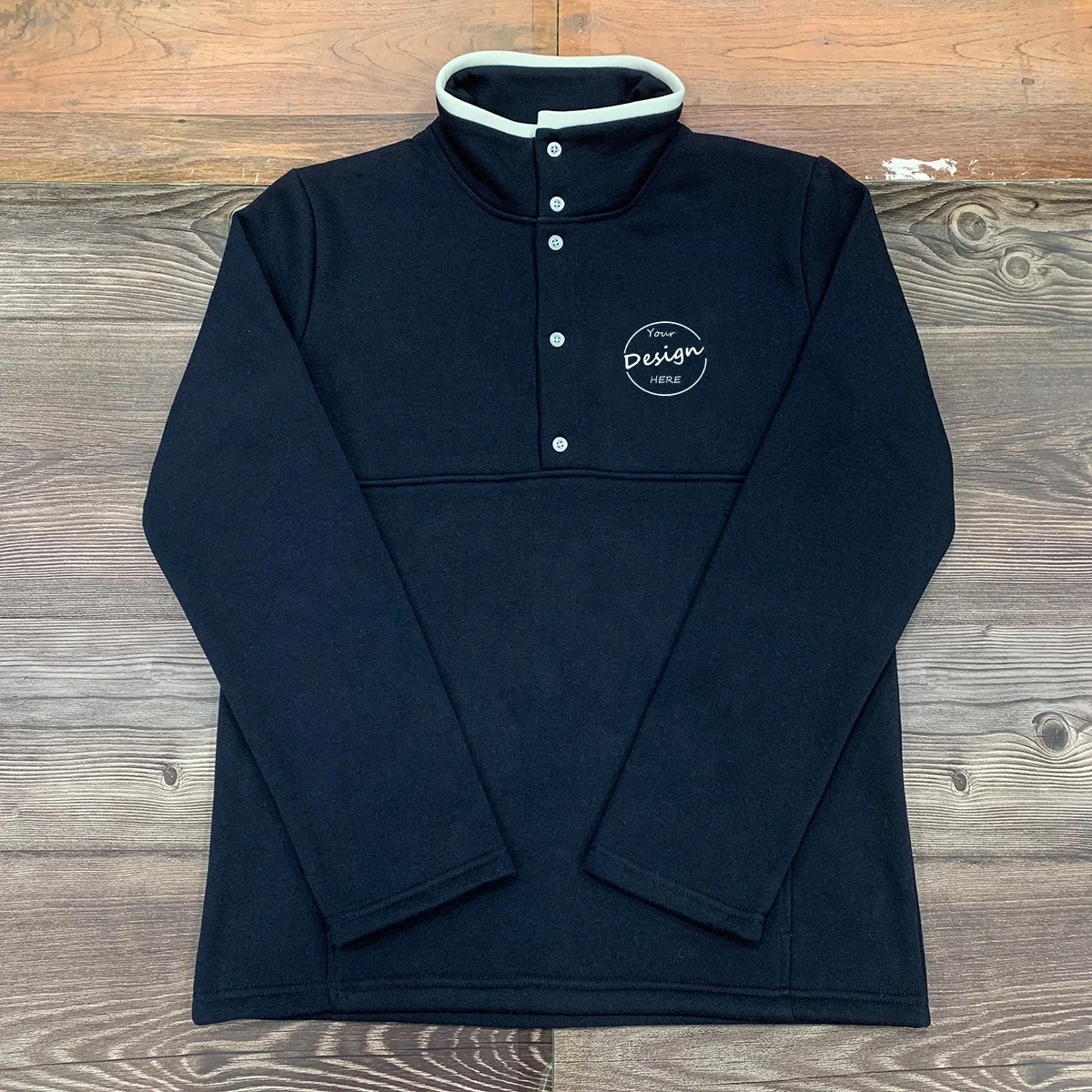 JL217B High Quality French Terry Men’s Winter Loose Casual 3D Embroidery Button Collar Sweatshirts Men