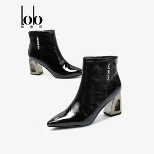Autumn Formal Classic Patent Leather Genuine Leather High Heel Short Booties Comfortable Mesh Zip Closure Custom Logo Ankle