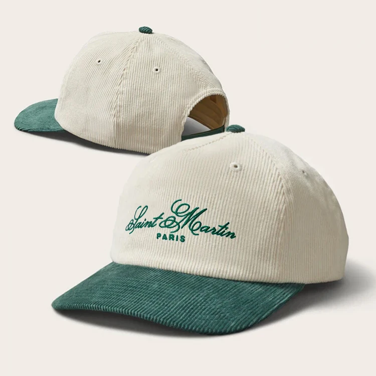 Custom 5 Panel Embroidery Two Tone Unstructured Corduroy