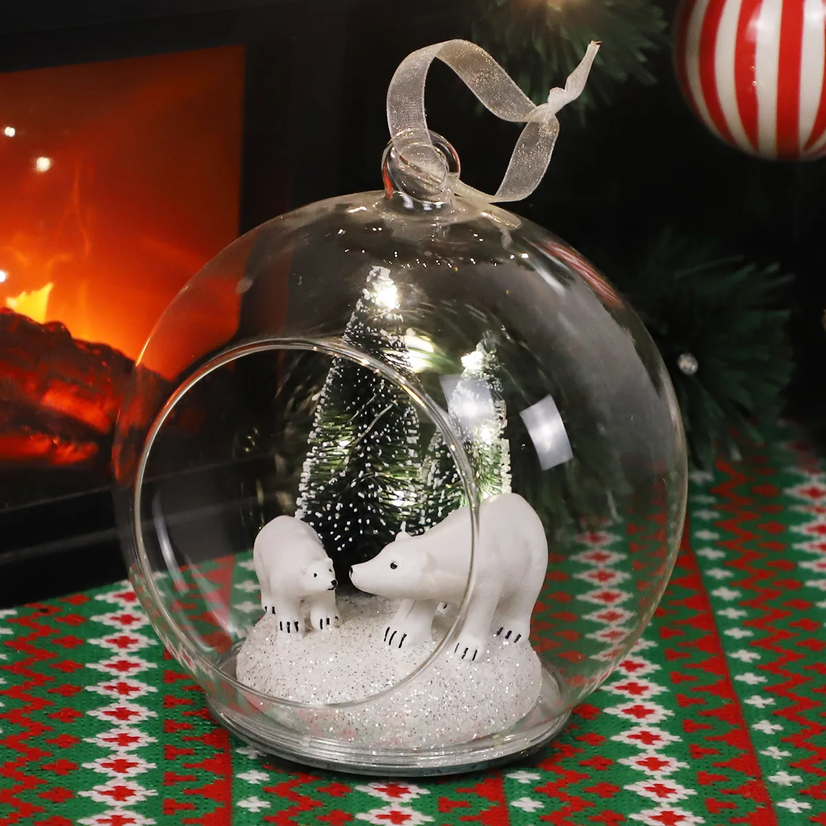 Wholesale half open led glass ball with Christmas decoration inside for indoor decoration