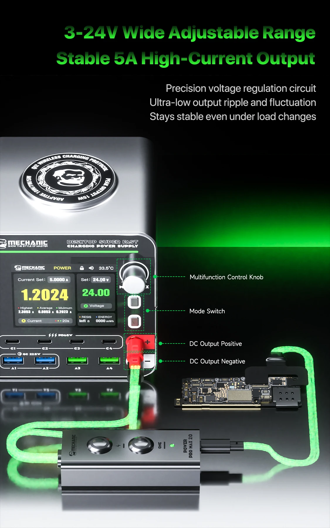 MECHANIC G-Power 200W Multiport Fast Charging Station Adjustable Power Supply Voltage Current Monitoring Power for Testing Tool