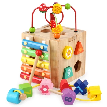 Treasure Box With Solid Wood Beads On All Sides Kids Wooden Assembly Block Educational Toys Educational Learning Toys