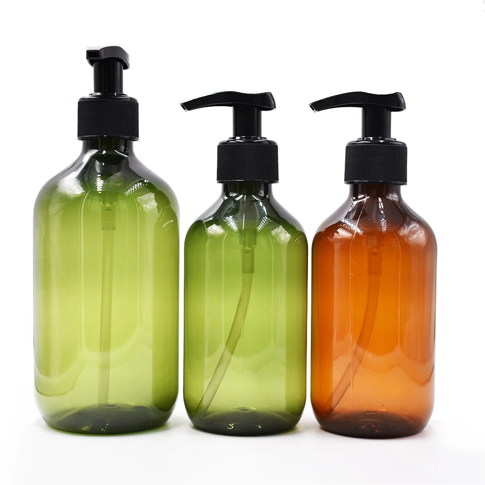 Free Sample Cosmetic Product Containers Amber Green 300 ml 500 ml Pet Bottle Shampoo Bottle