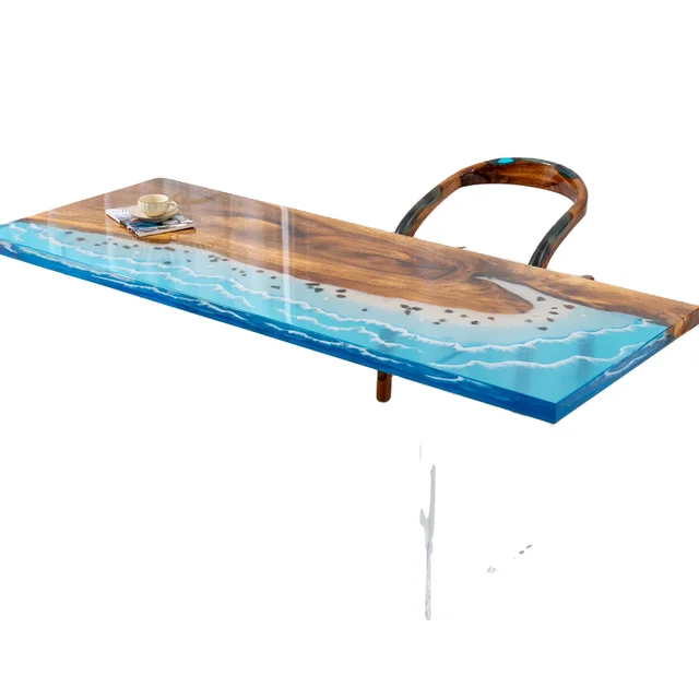 Factory wholesale Customized  Beauty Blue Ocean Solid Walnut Wood Slab River Dining Epoxy Resin Table