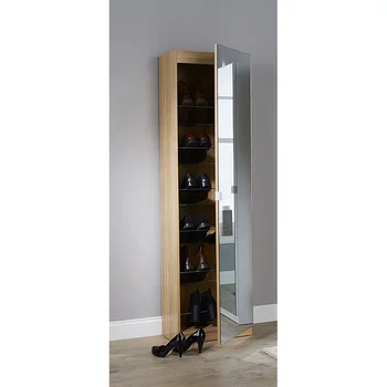 NOVA 21AL012 Home Furniture Solid Wooden Shoes Rack Cabinet 6 Plywood Storage Shoe Rack With Mirror