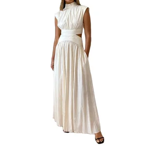 Custom High Quality Natural Waist A-Line Regular Satin Casual Maxi Summer Spring Women's Dresses