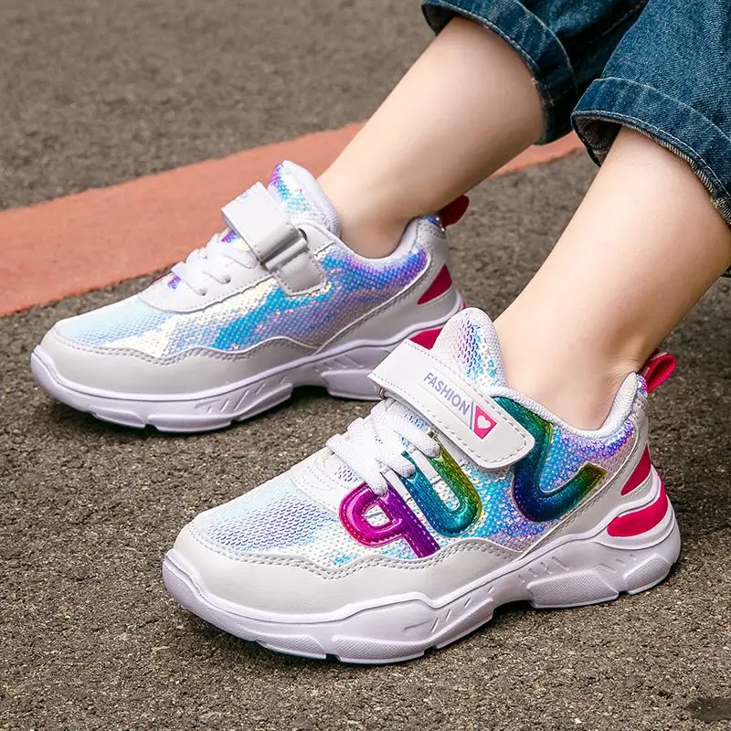 
 Блестящие Детские модные туфли с блестками розовые стильные туфли для девочек кроссовки  