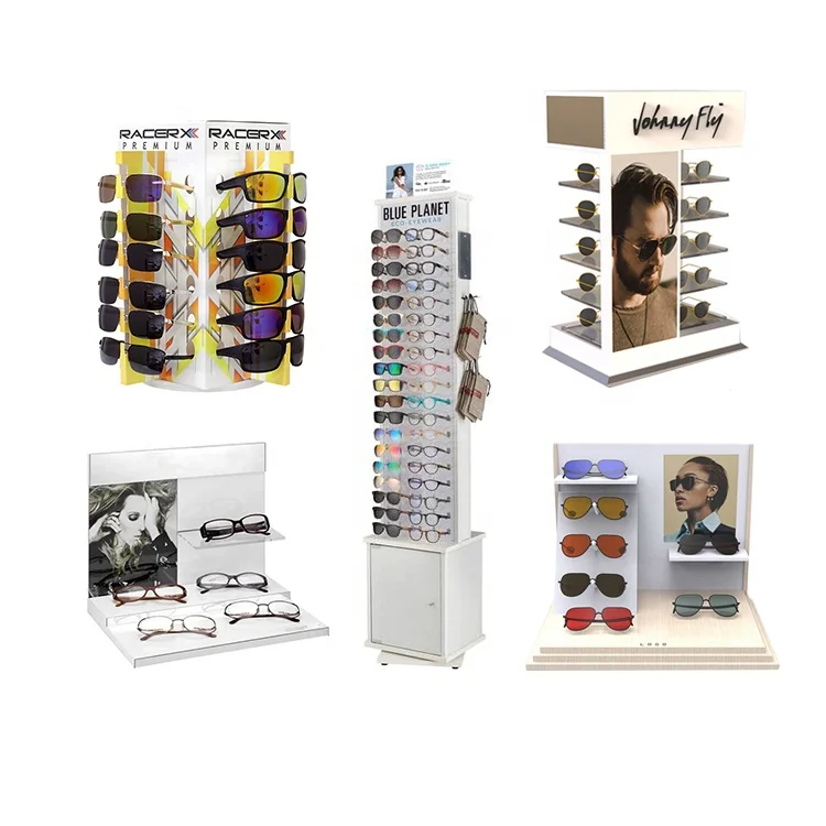 Custom Modern Freestanding Countertop Display for Reading Glasses and Eyewear Wood Acrylic Sunglasses Tray