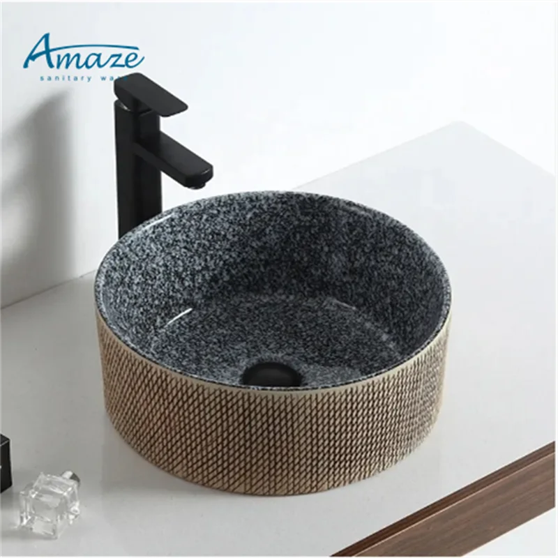 New design black round ceramic hand wash art basin ceramic sanitary ware sink bathroom manufacture