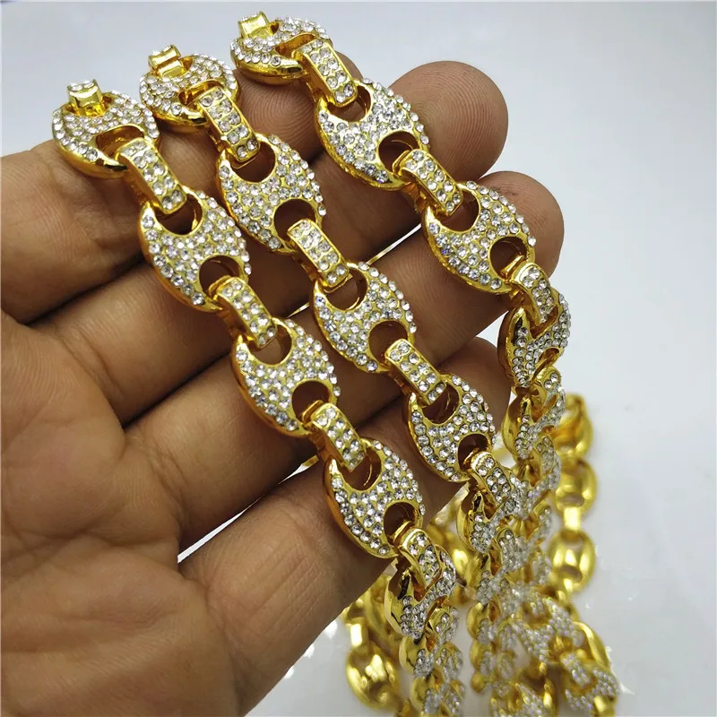 Joyería De Hip Hop Para Hombr, Collar De Cadena Cubana De Diamant Helados De 15mm, Cadena De Labon Cubanos De Miami Chapada En Oro Blanco - AliExprs 36