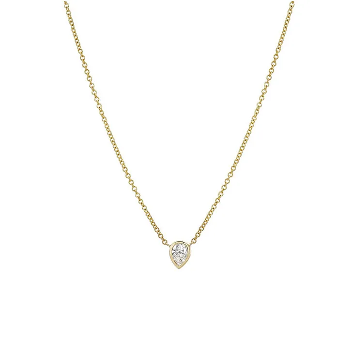 简约14k纯金梨天然钻石表圈项链首饰 - buy pearl diamond necklace