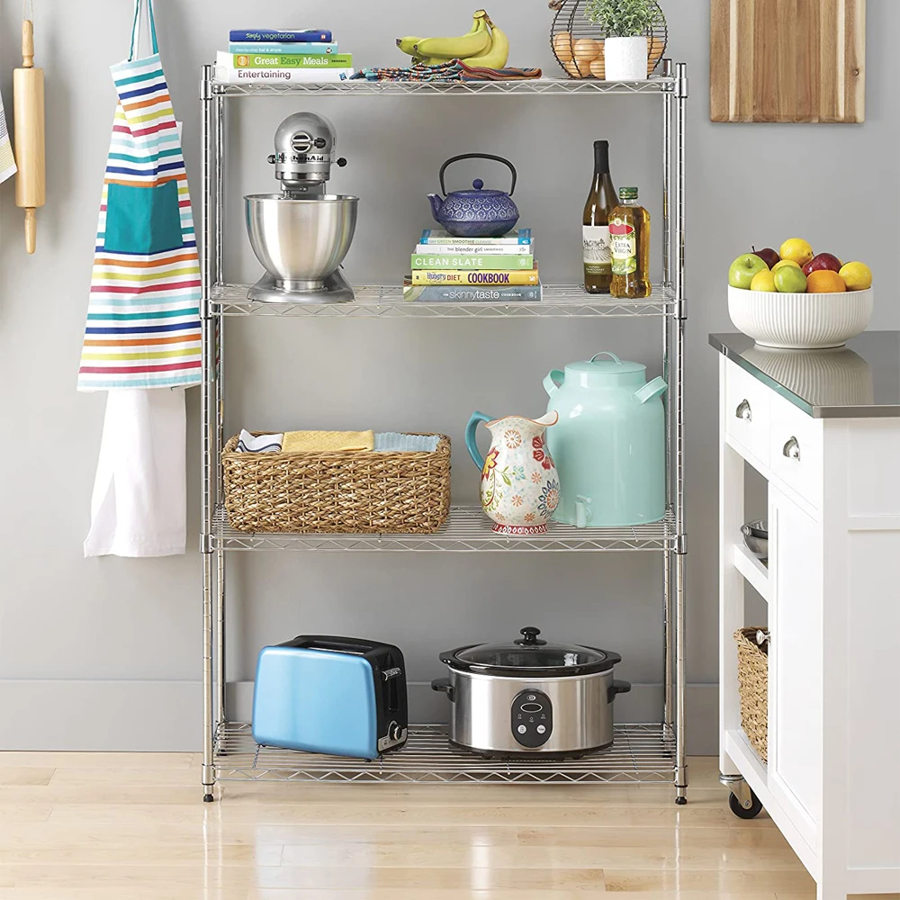 530Lbs Capacity Laundry Bathroom Kitchen Silver 4 Tier Adjustable Storage Shelf Metal Storage Rack Wire Shelving Unit
