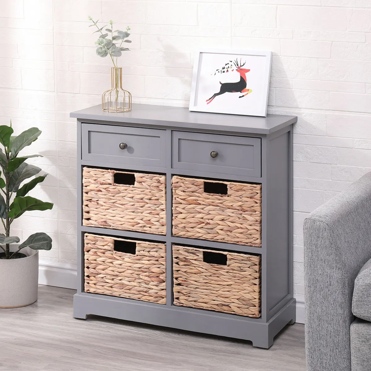 Modern Design Rattan Cabinet Storage Drawer Chest Wooden Storage Cabinet Cupboard Dressers for Living Room