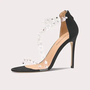 Lilywei High Quality Fashion Sandals High Spool Heels Party Sandals Ladies' Multi-Strap Open-toe Pearl Sandals for Women