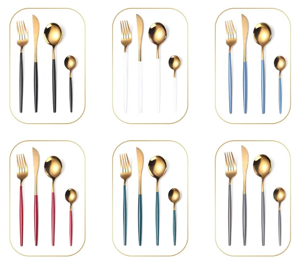 24 pieces stainless steel knife, fork and spoon set, lacquered gold plated tableware gift box