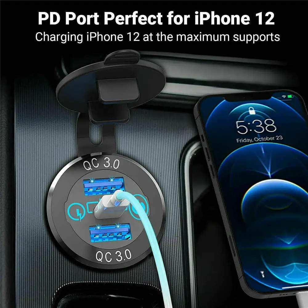 Car Usb Socket Touch Switch Dual Qc3.0 Usb Plus Pd Fast Charging Socket ...