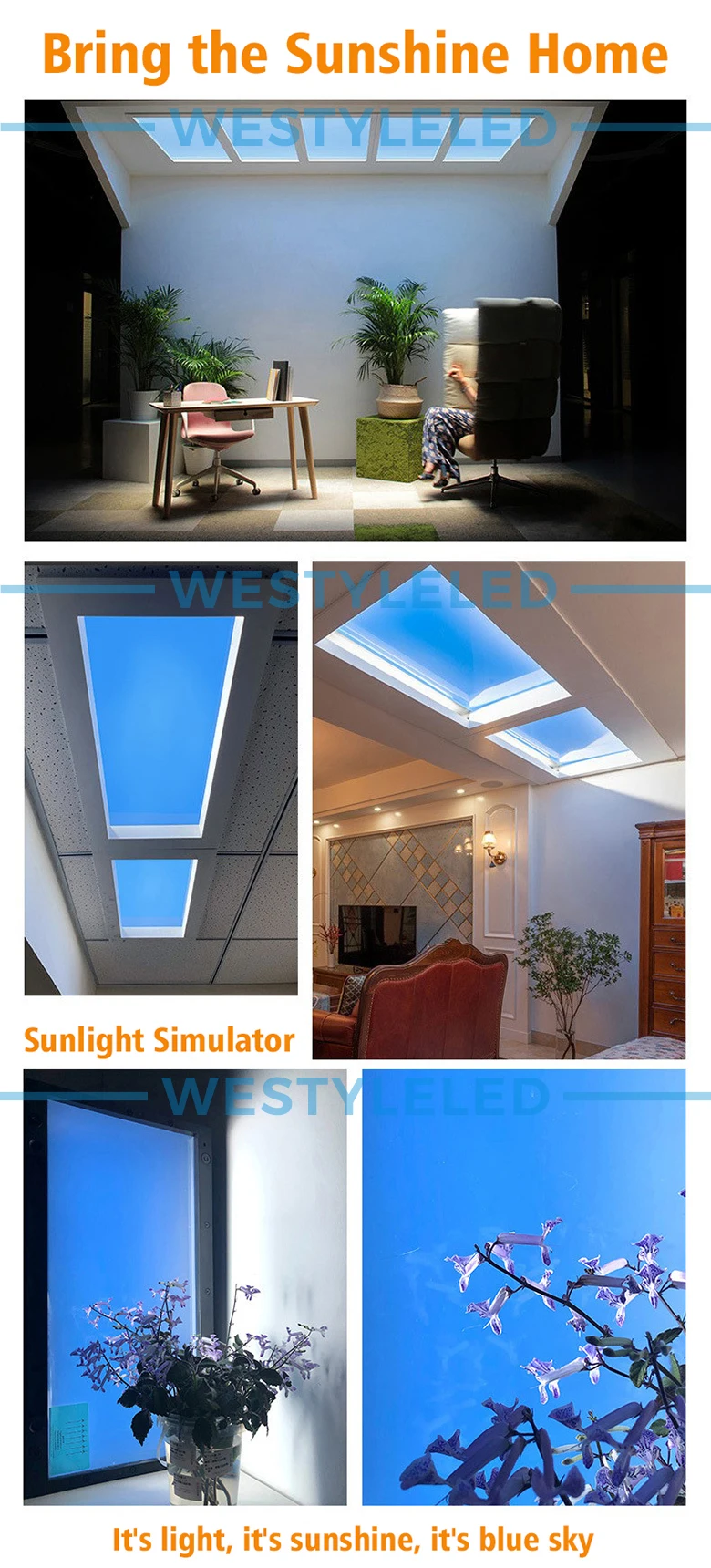 Artificial LED Skylight 3060: Modern Blue Sky Ceiling Simulator with ...