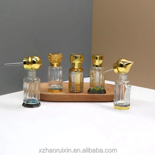 Luxury Fancy 3ml 6ml 12ml Octagon Arabian Arabic Perfume Essential Attar Oil Bottle 3 Ml Attar Bottles Glass Dipstick