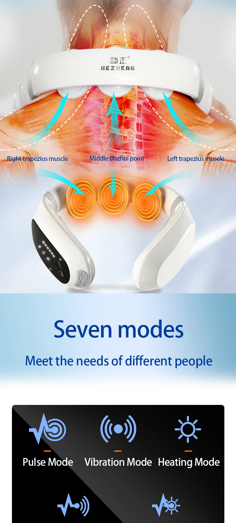 HEZHENG New Best Selling Smart Neck Massager with TENS Health Wellness Care Therapy Treatment Pain Relief Device