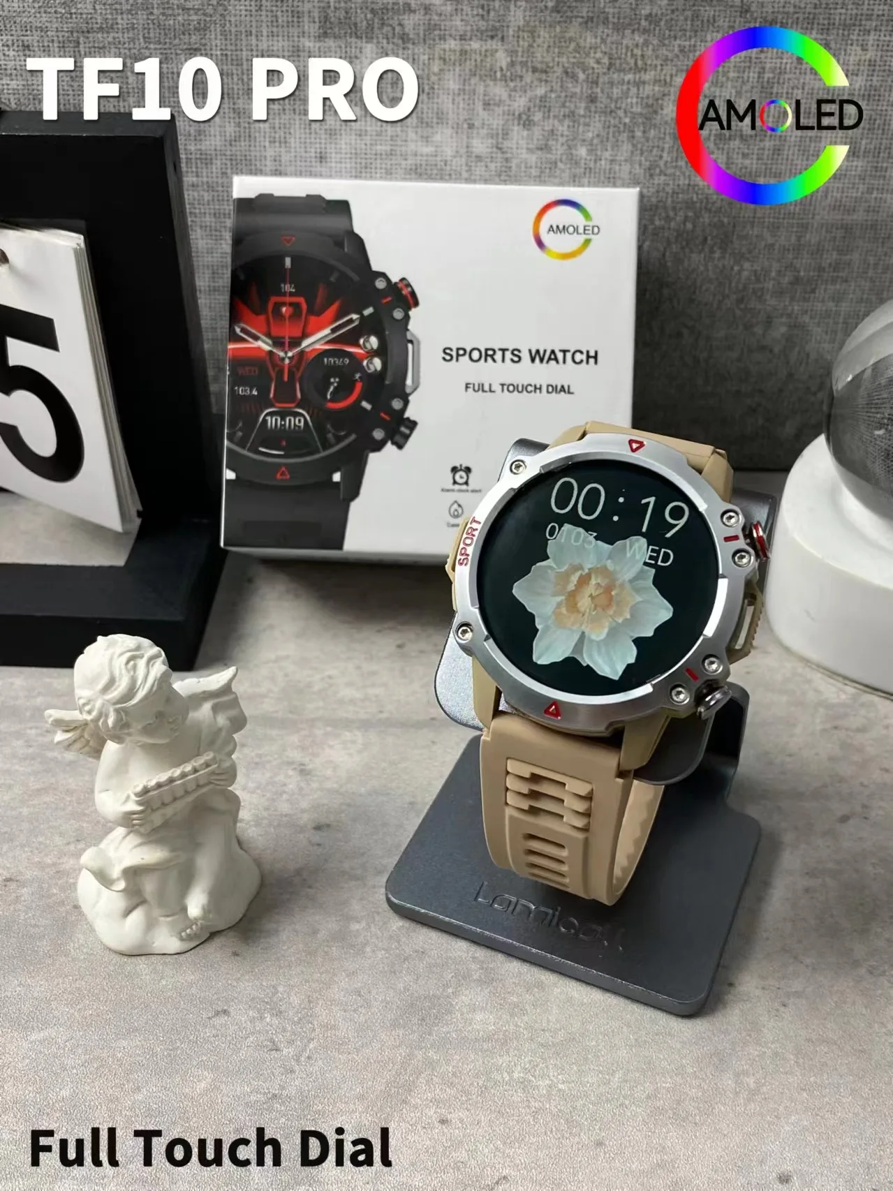 AMOLED TF10 Round Sports Smart Watches with Wireless Charging 220MAh Battery for Men and Women with Fitness Tracker IP67