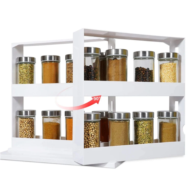 Swivel Store Spice Organizer Rack Double Layers Multifunction Rotating