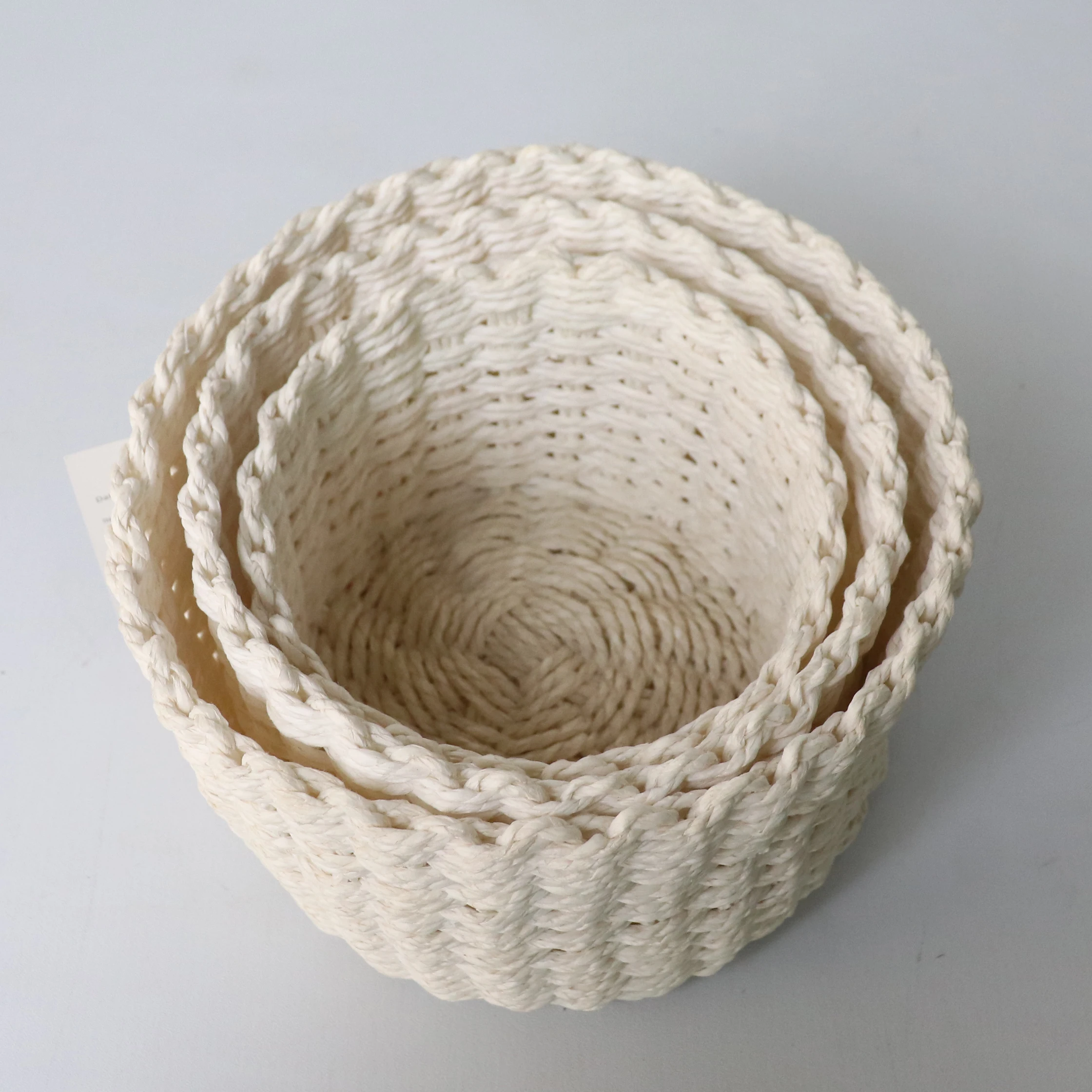 Handmade Woven Cotton Rope 3 Pieces Set Basket Paper Rope Basket Toy