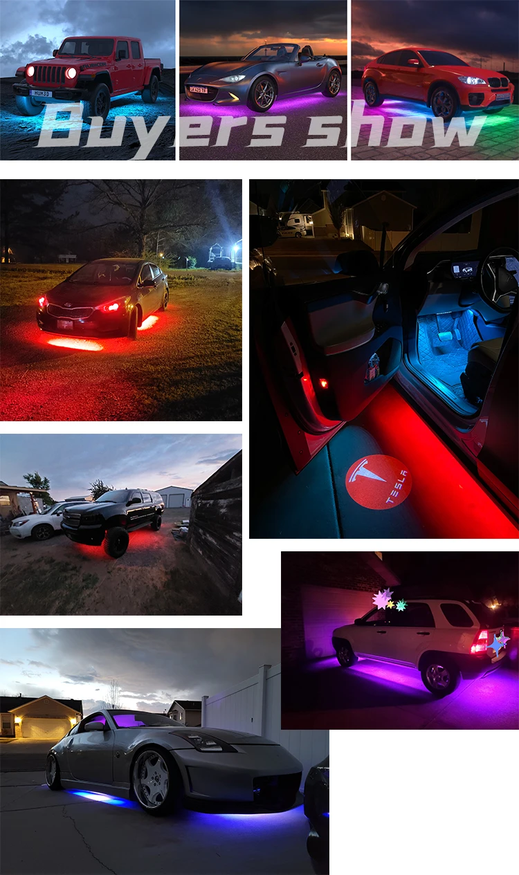 LED Under Car Tube Strip Underglow body Light Kit APP Wireless Control Strip light Decoration Auto 