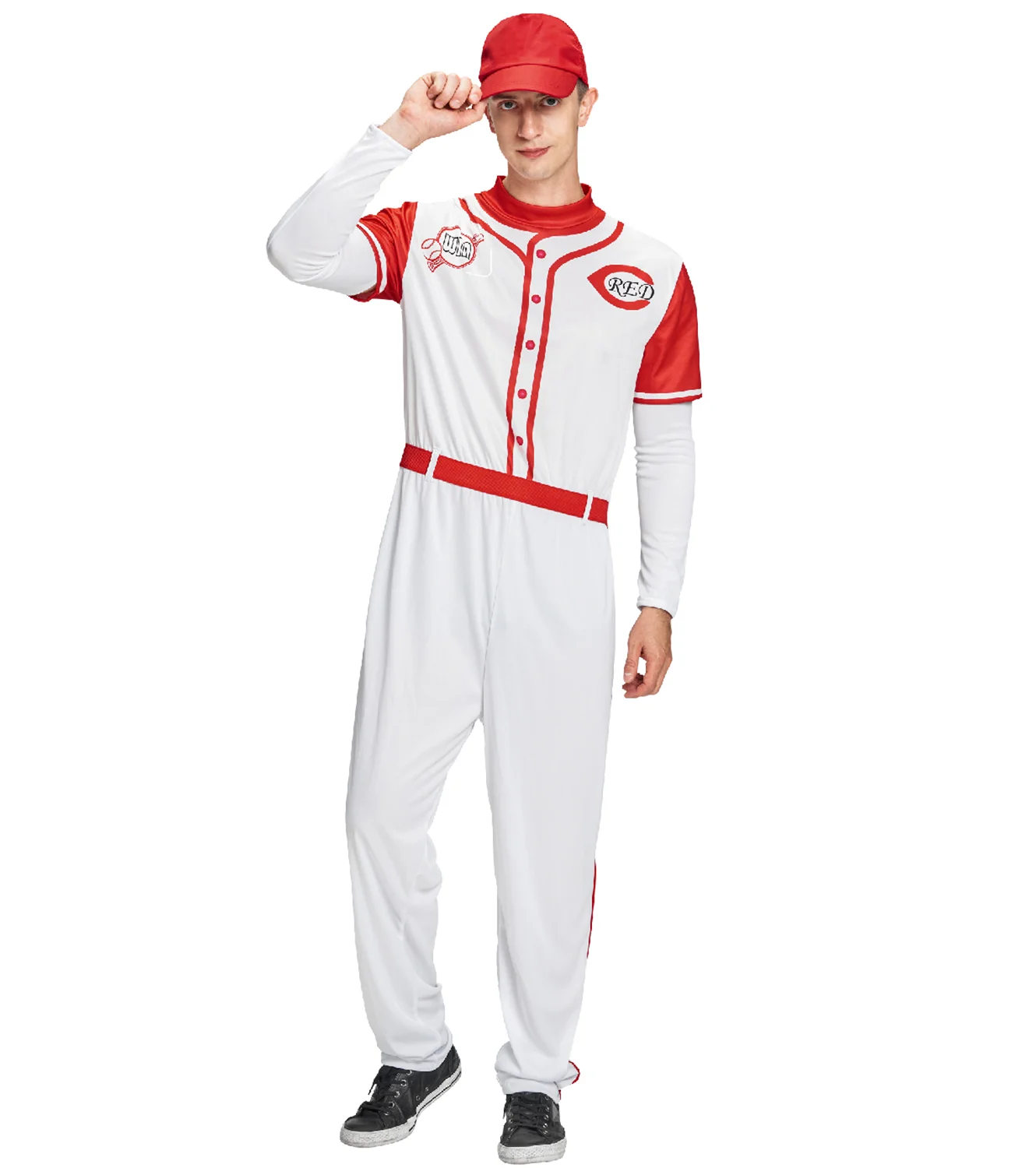 Men Halloween Baseball Player Costume A League Of Their Own Jumpsuit Hat  Outfit With Sleeves For Adults Party Red White M - Buy Men Halloween  Baseball