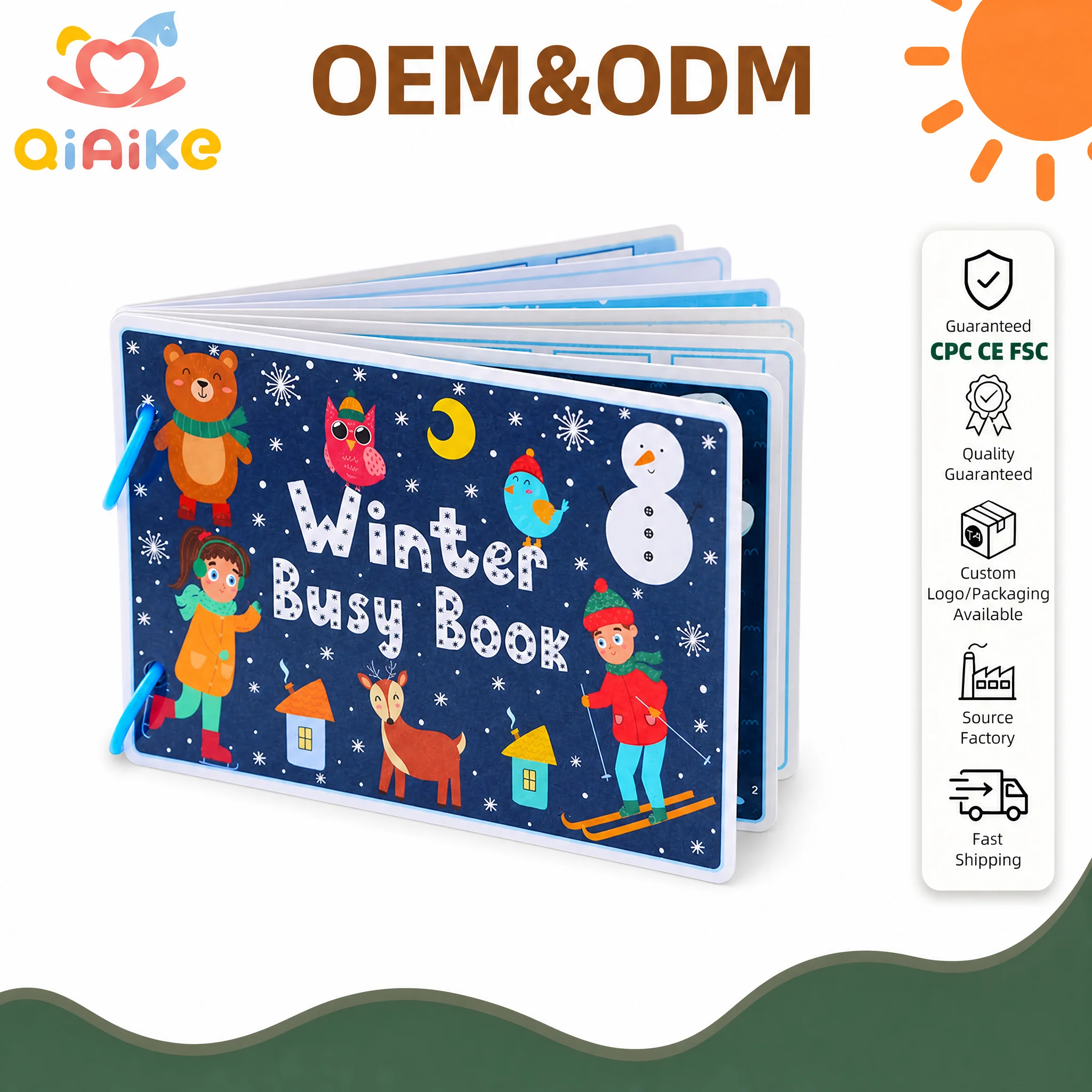 Livre d'activités Montessori en gros, livre calme, jouet éducatif sensoriel avec activités autocollantes pour tout-petits et enfants d'école maternelle, fabrication sur mesure (OEM/ODM)