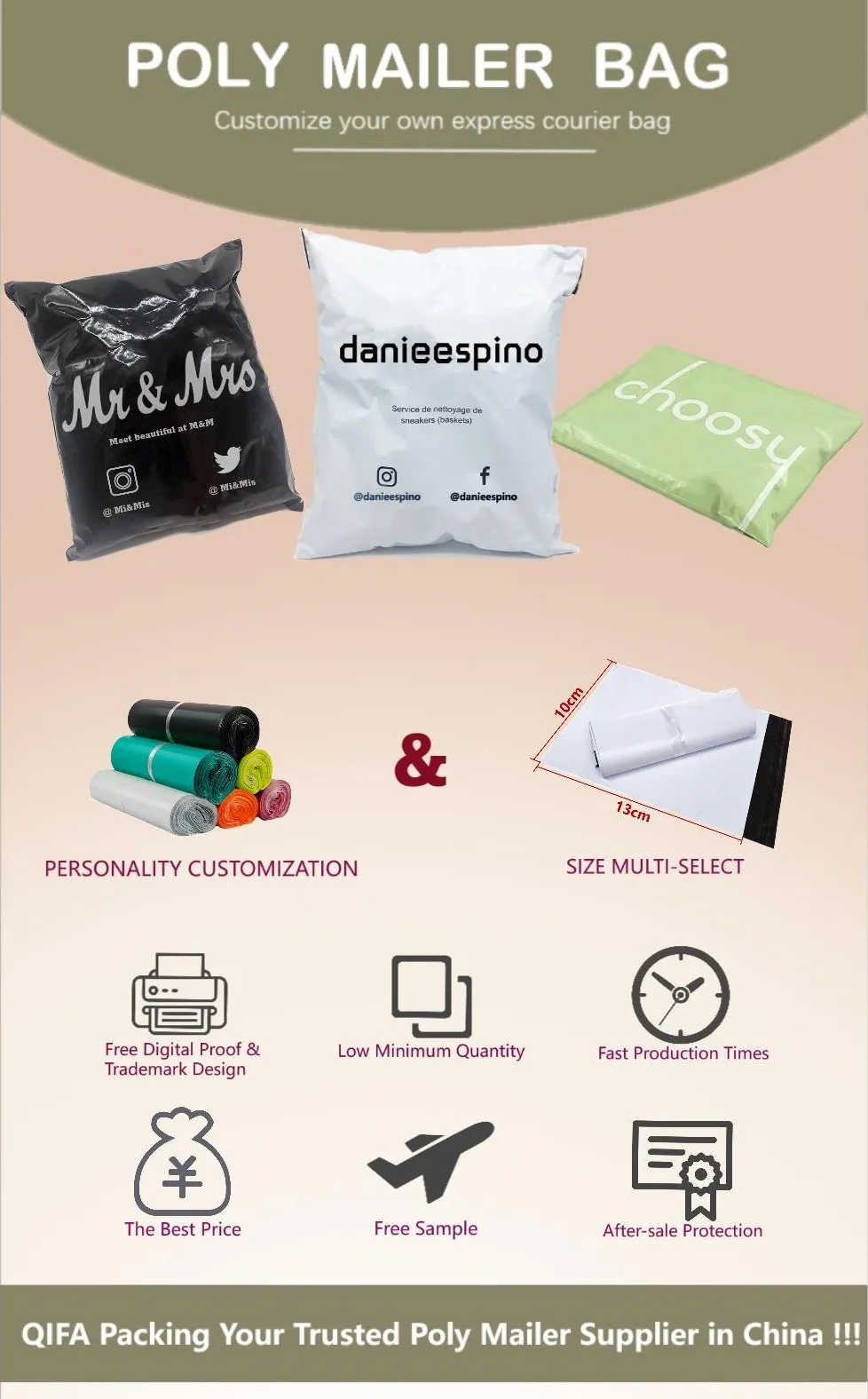 Custom Printed Logo White Recyclable Postal Courier Ldpe Mail Bags With Handle Thank You