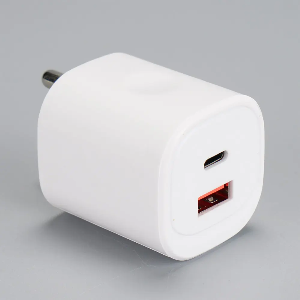 IN/India Plug 1 USB-A + 1 USB Type-C White Square Car charger DC12V-24V Travel/Wall charger 110V-230V 1022