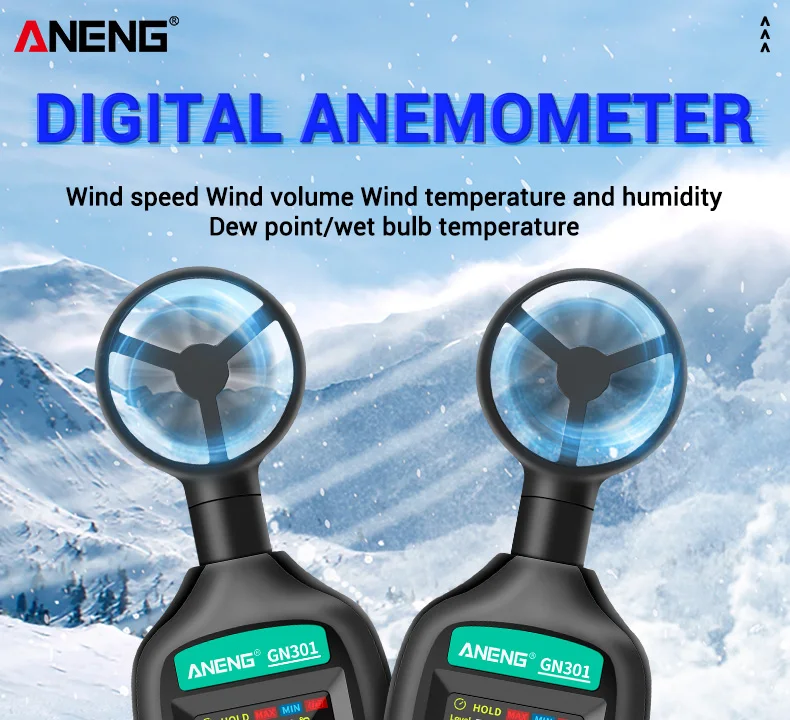 ANENG GN301 Digital Anemometer 0-30m/s Wind Speed Meter -10 ~ 45C  Temperature Tester Anemometro with LCD Backlight Display
