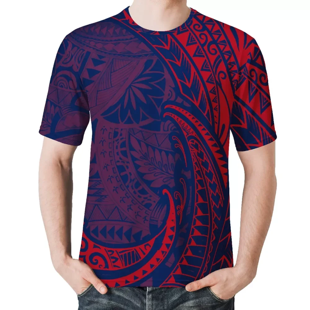 Wholesale Polynesian Tribal Tattoo Print Short Sleeve O-Neck