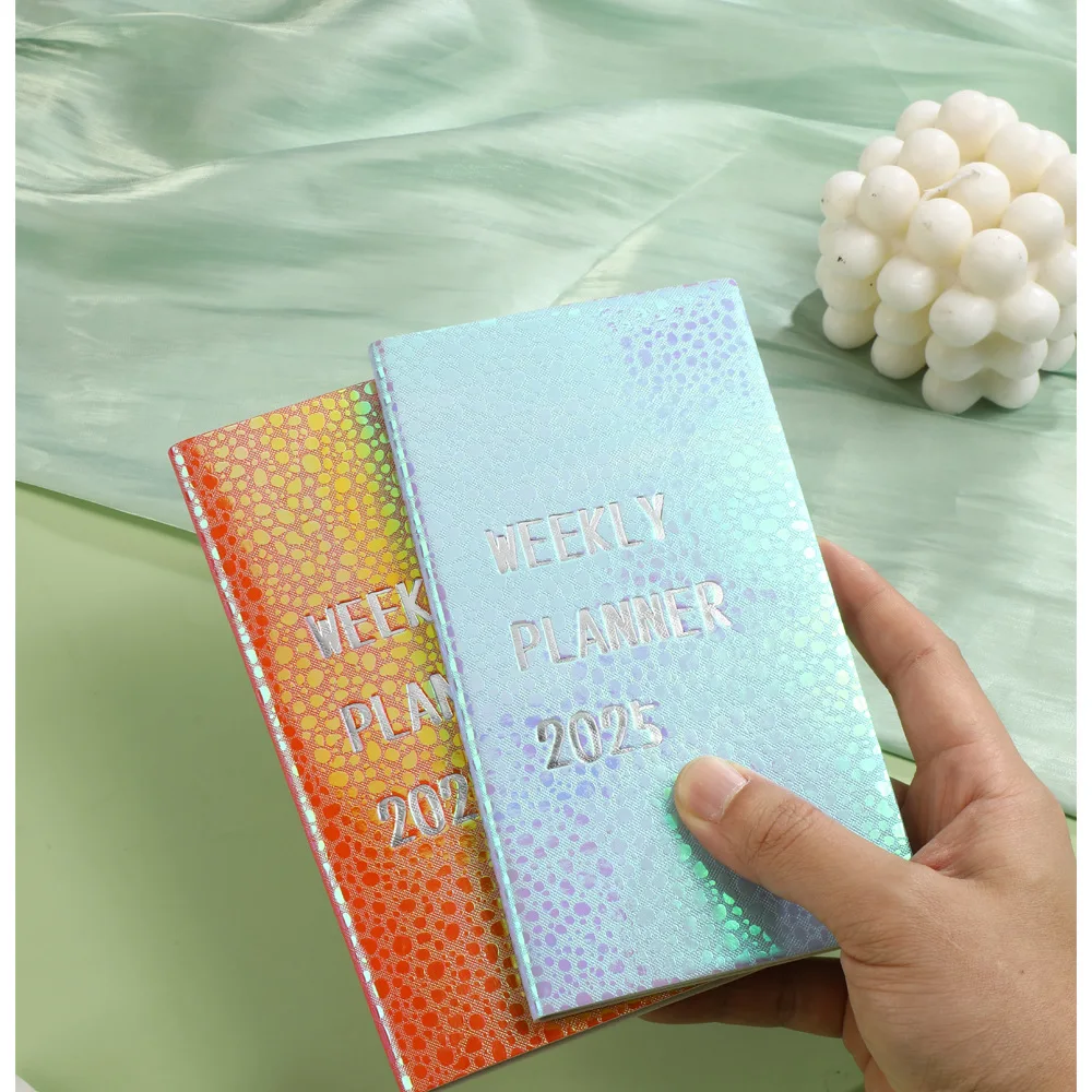 2025 A6 English Colorful Cover Calendar Mini Pocket Agendas Kawaii A6 Planners Portable Small Book Cute Diari