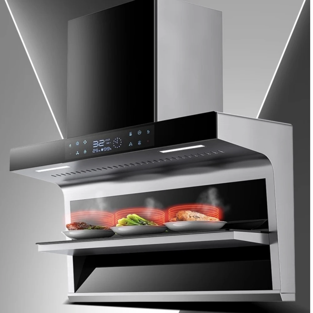 AI Smart  Control Keep Food Warm Smoke Sensing Wall Mounted Range Hood Gold Cooker Exhaust Hood for Kitchen Filter Extractor